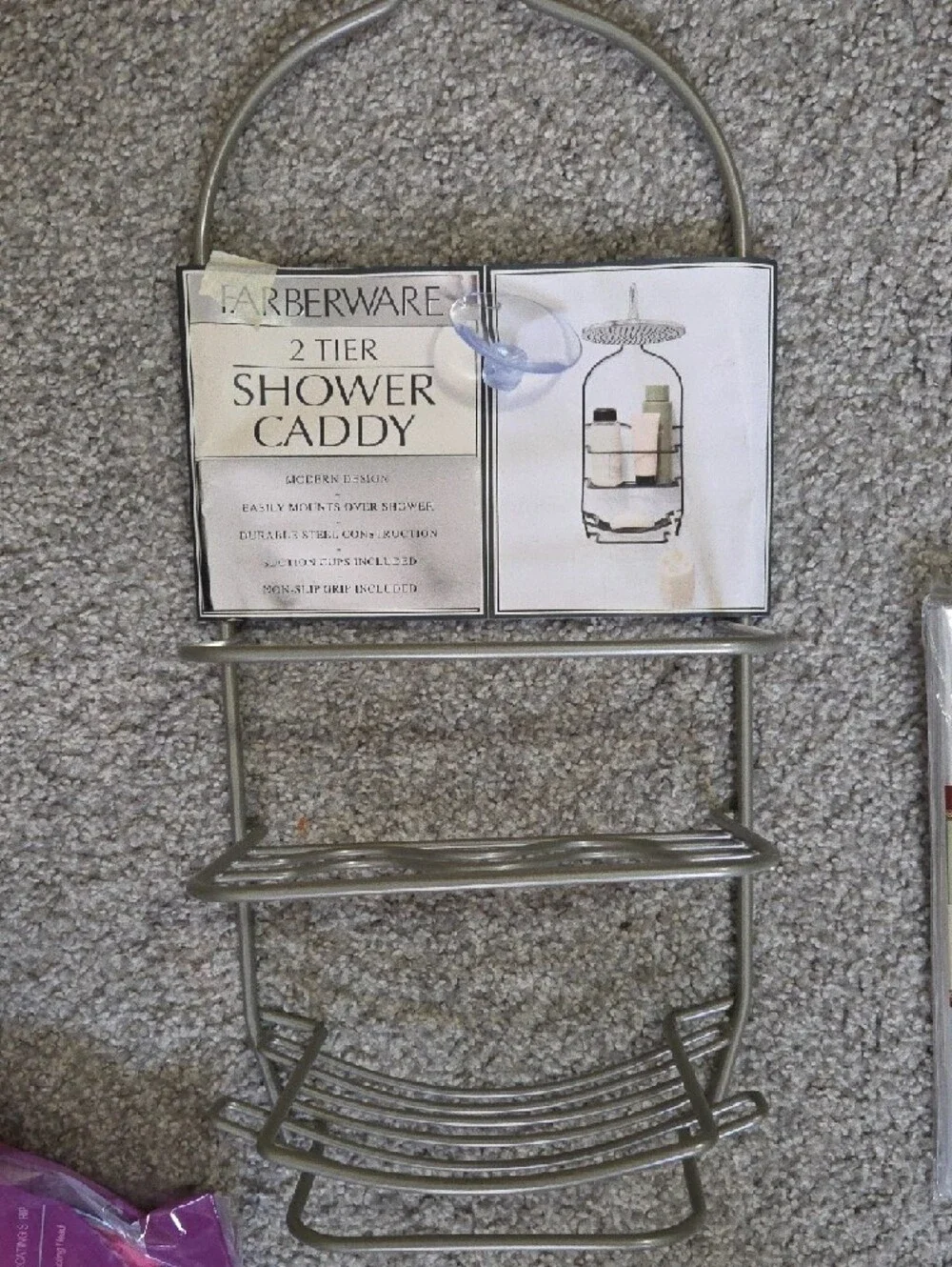 2-Tier Farberware Metal Shower Caddy Plus Liner And Toiletries - Silver